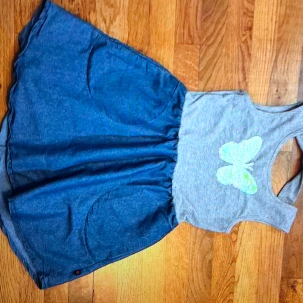 Limited Too Girls size 10 Chambray denim Gray butterfly sequin cut out dress